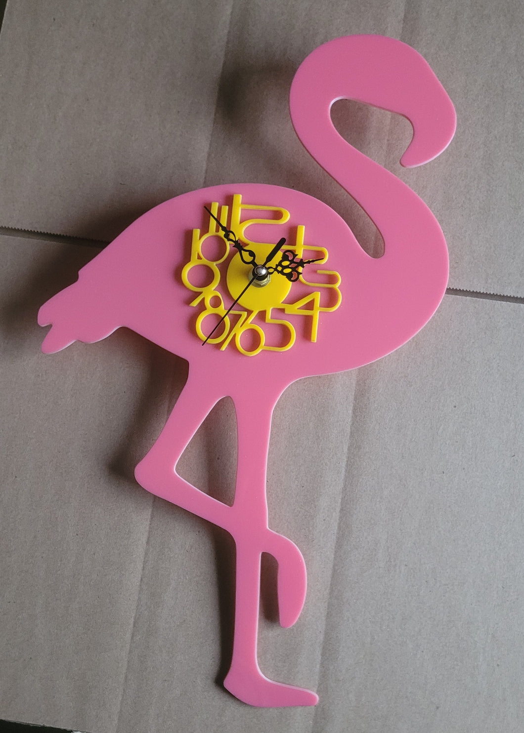 Large Flamingo Wall Clock in Pink and Yellow Acrylic