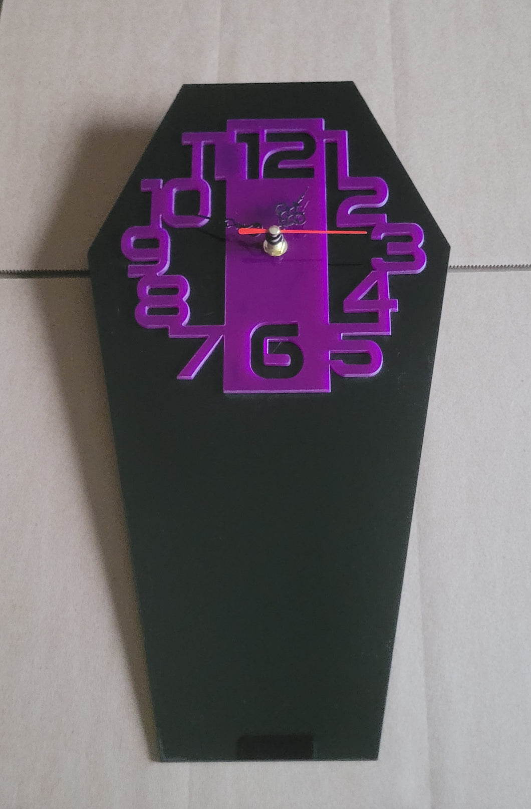 Large Coffin Wall Clock in Black and Purple Acrylic