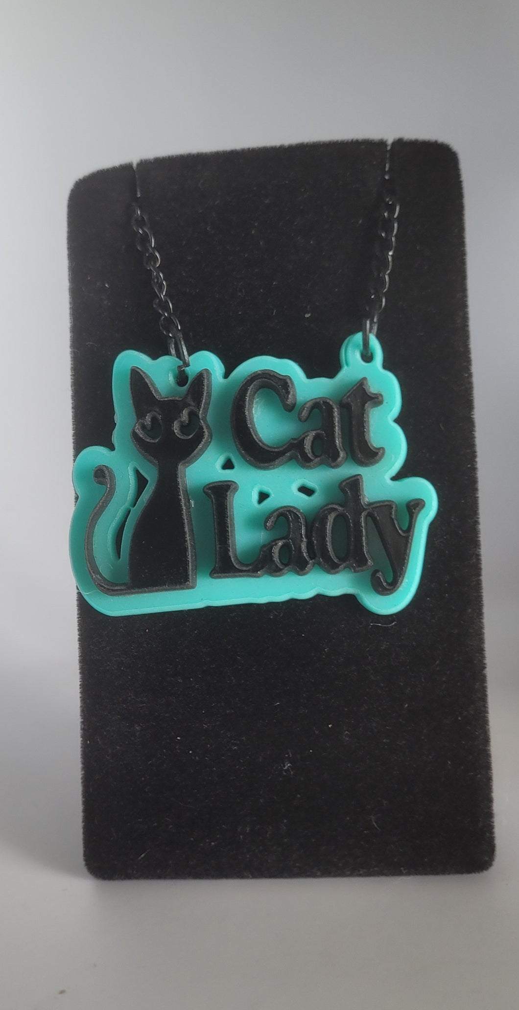 Cat Lady Necklace in Teal and Black Acrylic