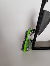 Load image into Gallery viewer, Grave Robber Acrylic Brooch in Glitter Lime Green and Pearl Purple
