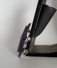 Load image into Gallery viewer, Witch Brooch in Pearl Purple and Clear Glitter Bat Acrylic
