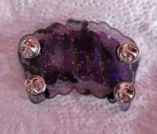 Load image into Gallery viewer, Witch Brooch in Pearl Purple and Clear Glitter Bat Acrylic
