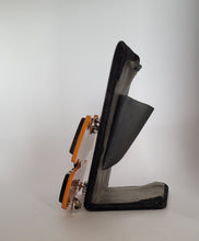 Load image into Gallery viewer, Cursed Brooch in Black Gloss and Orange Glitter Acrylic
