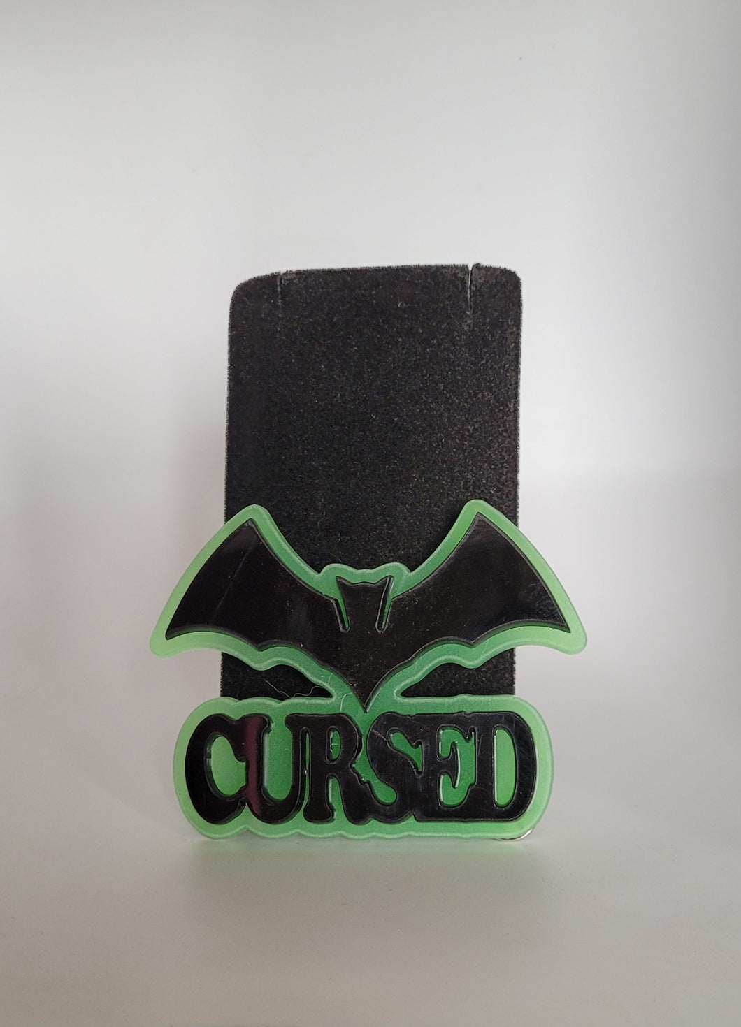 Cursed Brooch in UV Glow in the Dark Green and Black Gloss Acrylic