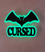 Load image into Gallery viewer, Cursed Brooch in UV Glow in the Dark Green and Black Gloss Acrylic
