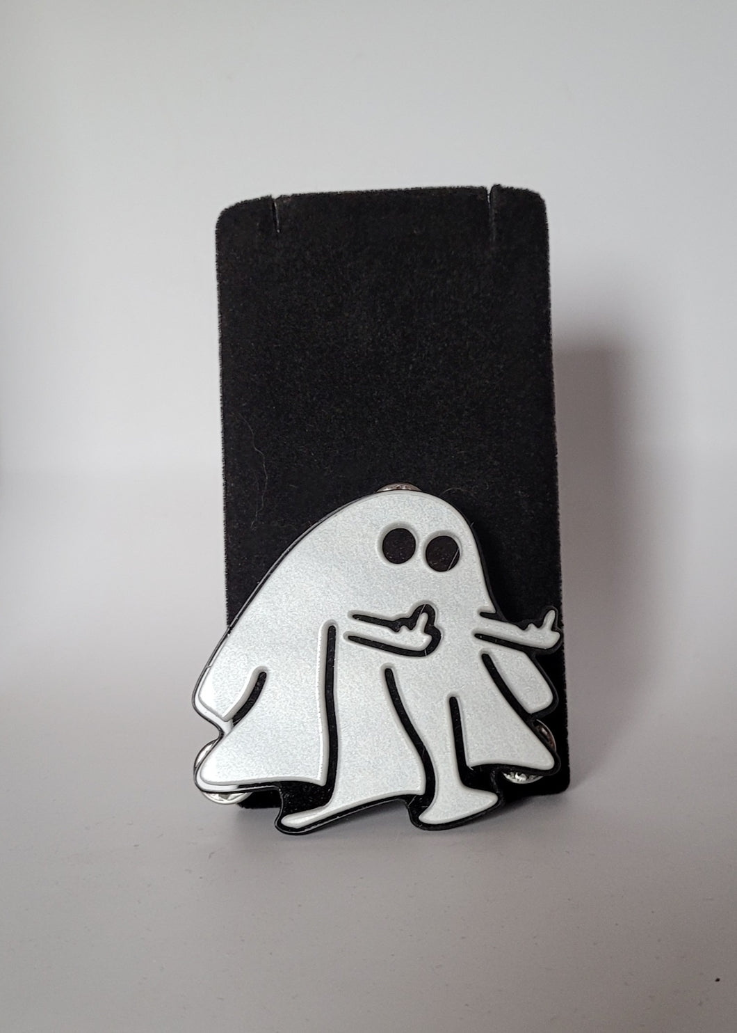 Naughty Ghost Brooch in Black Gloss and Pearl White Acrylic (Style 1)
