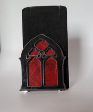 Load image into Gallery viewer, Gothic Cathedral Window Brooch in Black Gloss and Red Mirrored Acrylic (Style 1)
