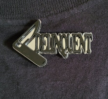 Load image into Gallery viewer, Delinquent Brooch in Black Gloss and Silver Mirrored Acrylic
