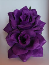 Load image into Gallery viewer, Double Rose Hair Flower in Purple
