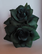 Load image into Gallery viewer, Double Rose Hair Flower in Dark Green
