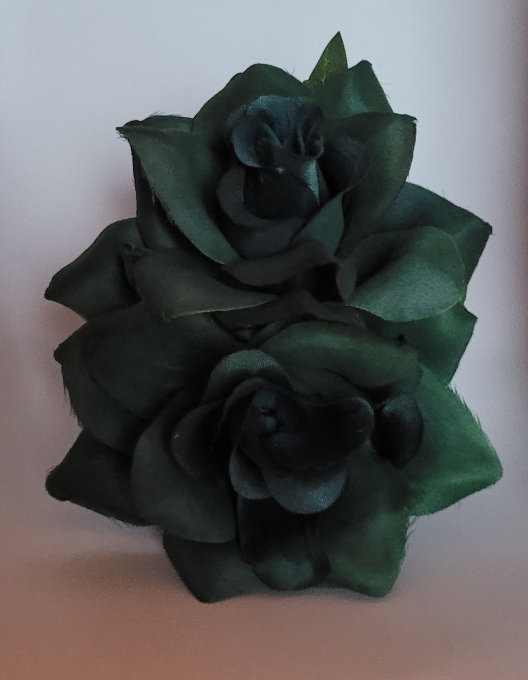 Double Rose Hair Flower in Dark Green