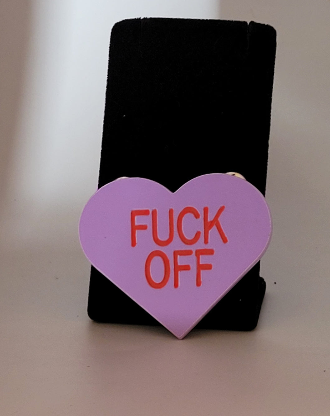 F**k Off Valentine's Day Heart Brooch in Pale Lavender Acrylic