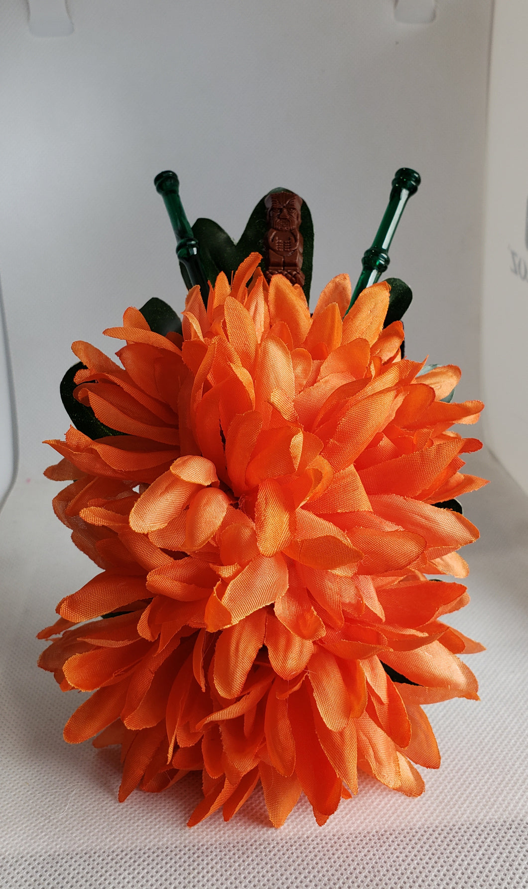 Double Chrysanthemum Tiki Hair Flowers in Orange