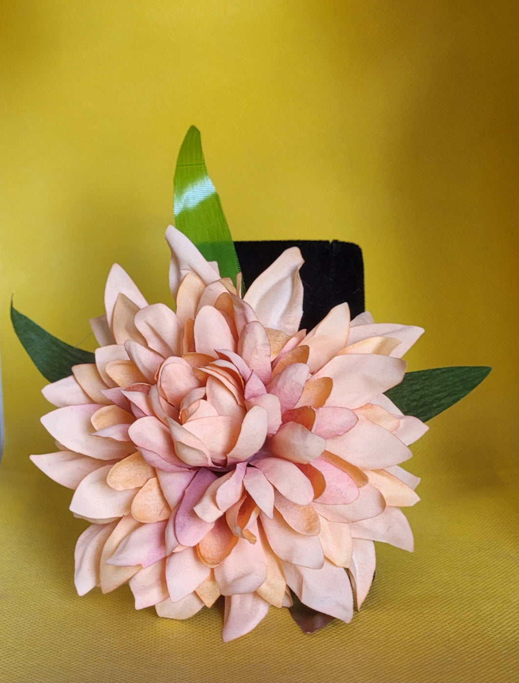 Orange Dahlia Hair Flower with Bamboo Leaves