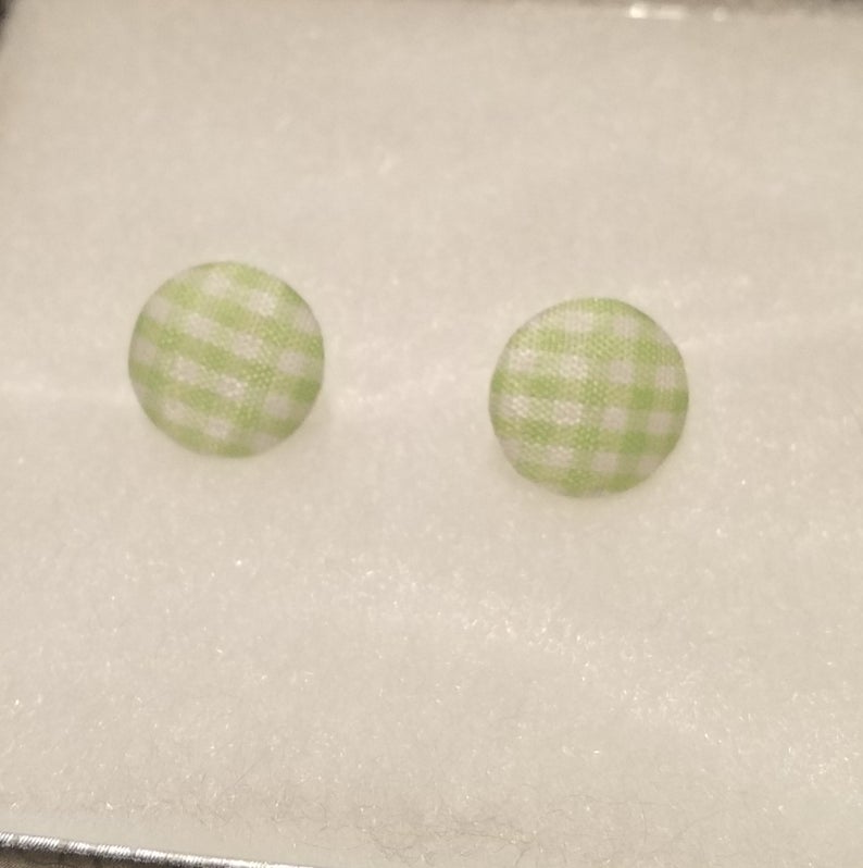 Retro Gingham Button Earrings