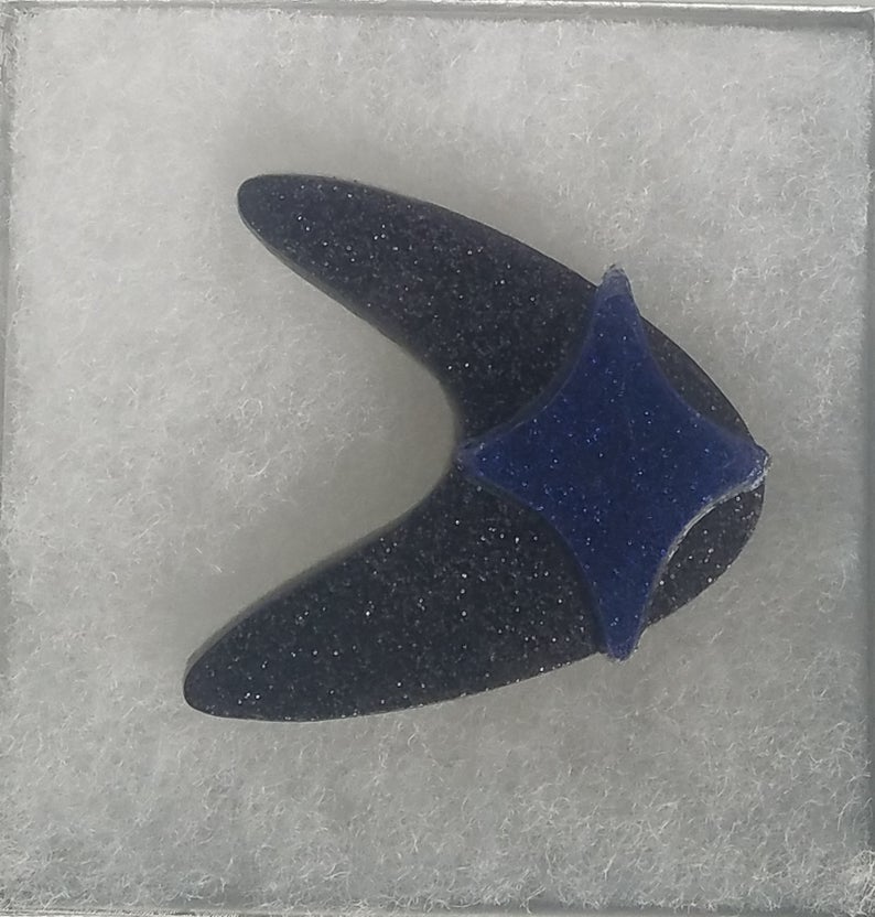 Large Atomic Boomerang Brooch in black and dark blue