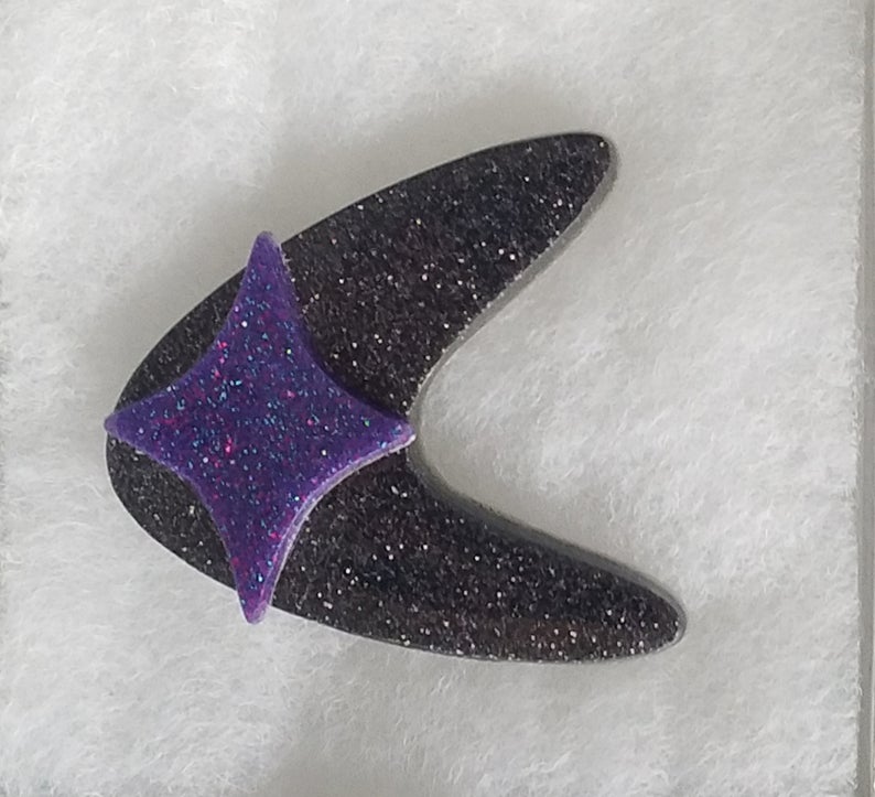 Large Atomic Boomerang Brooch in black and purple