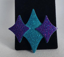 Load image into Gallery viewer, Retro Triple Diamond Brooch in Poseidon Blue and Queen&#39;s Purple
