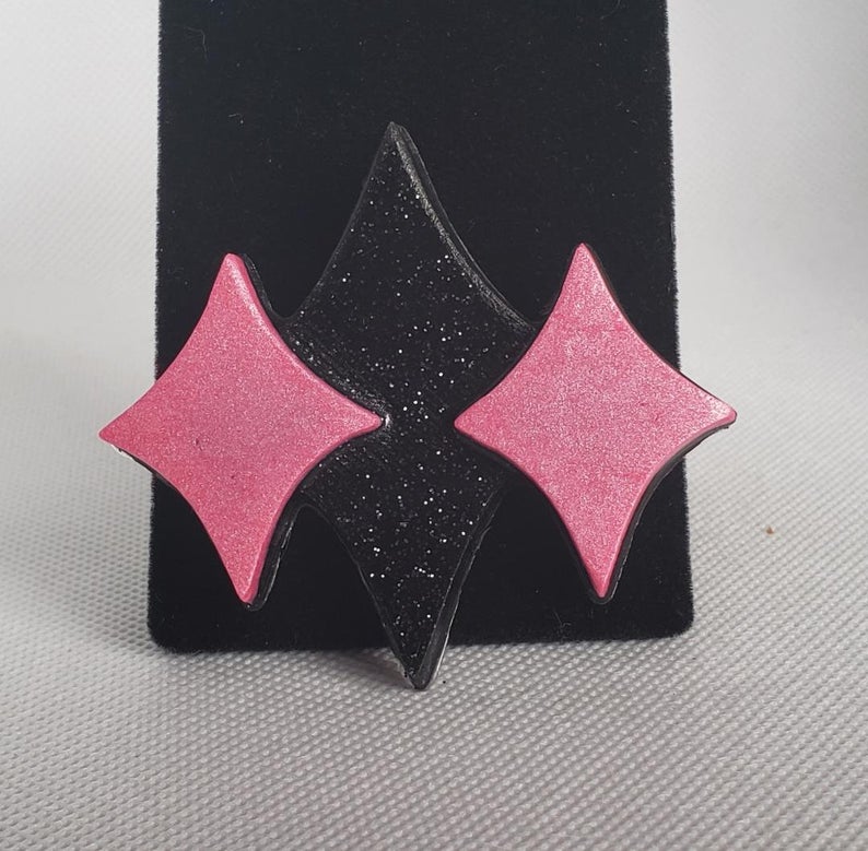 Triple Diamond Brooch in Hollywood Pink and Black