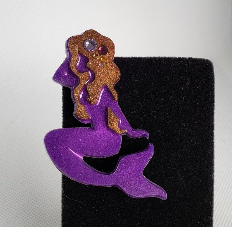 Mermaid Brooch in Amethyst and Brown