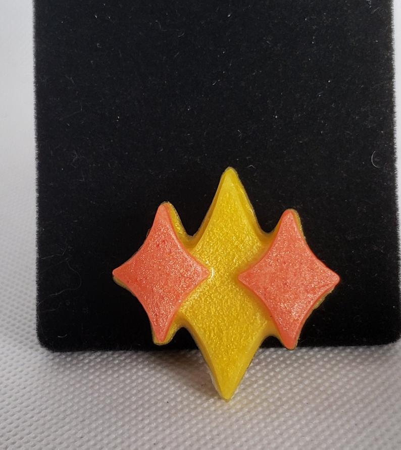 Mini Retro Triple Diamond Brooch in Orange and Yellow