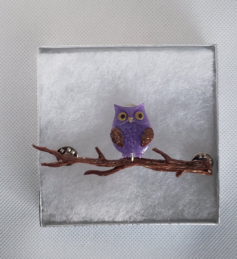 Owl and Branch Brooch