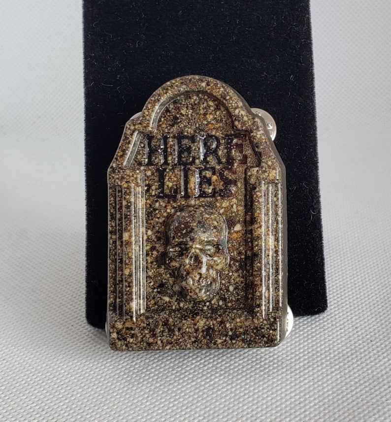 Here Lies/Skull Tombstone Brooch