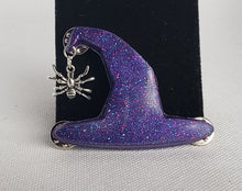 Load image into Gallery viewer, Witch Hat Brooch with Spider
