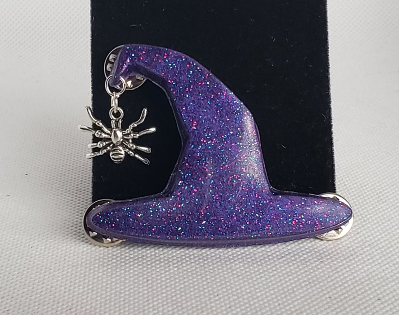 Witch Hat Brooch with Spider