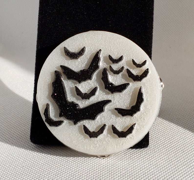 Bats and Moon Brooch