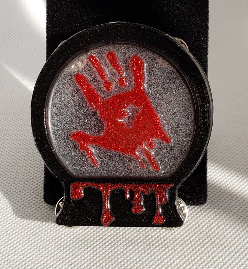 Bloody Handprint Snow Globe Brooch