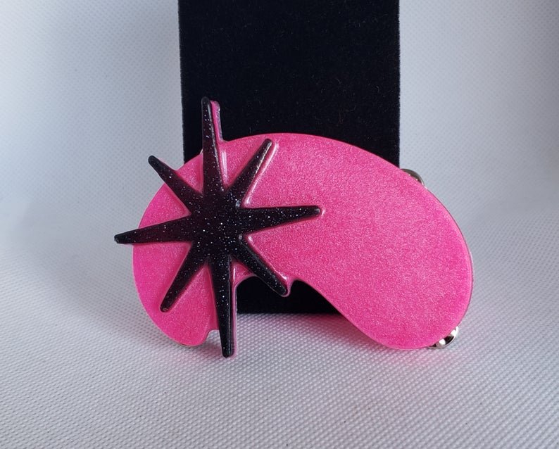 Atomic Star Boomerang Brooch in Hollywood Pink and Black