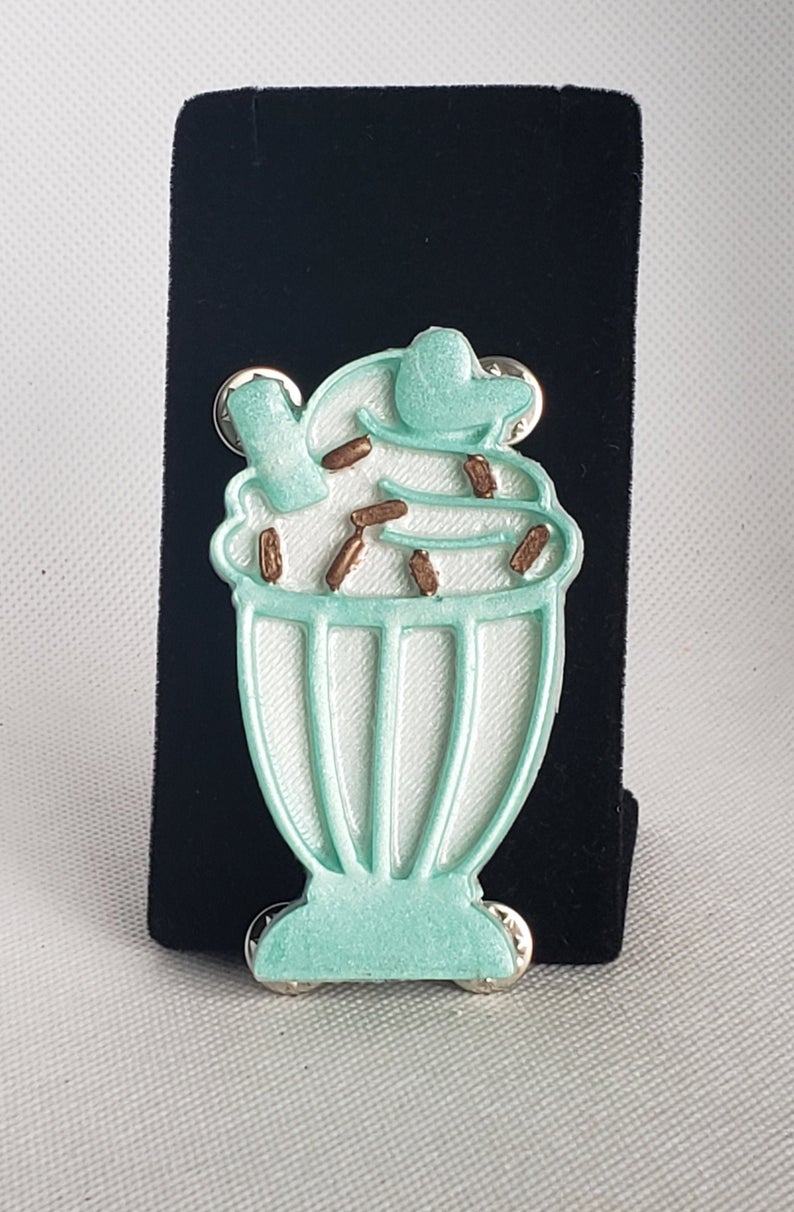 Large Milkshake Brooch in Mint Green, White, and Brown