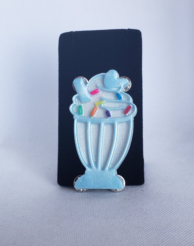 Large Milkshake Brooch in Light Sparkle Blue and White