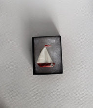 Load image into Gallery viewer, Sailboat Brooch in Bitten Red and Shimmery White
