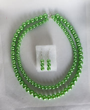 Load image into Gallery viewer, Faux Pearl Double Strand Necklace and Earrings Set in Light Green
