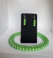 Load image into Gallery viewer, Faux Pearl Double Strand Necklace and Earrings Set in Light Green
