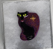 Load image into Gallery viewer, Atomic Cat Brooch in Amethyst Purple and Black
