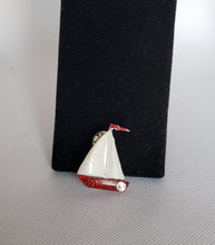 Load image into Gallery viewer, Sailboat Brooch in Bitten Red and Shimmery White
