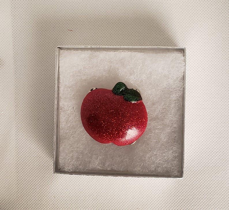 Apple Brooch in Firecracker Red and Leaf Green