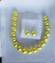 Load image into Gallery viewer, Acrylic and Glitter Gumball Bead Earrings and Necklace Set in Yellow
