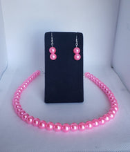 Load image into Gallery viewer, Faux Pearl Gumball Bead Necklace and Earrings Set in Rose Pink
