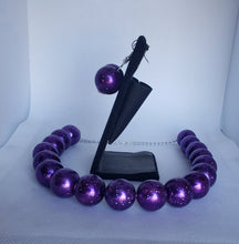 Load image into Gallery viewer, Acrylic and Glitter Gumball Bead Earrings and Necklace Set in Purple
