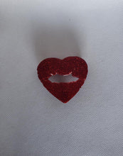 Load image into Gallery viewer, Kiss Heart Brooch in Bitten Red
