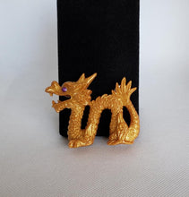 Load image into Gallery viewer, Dragon Brooch in gold and purple resin
