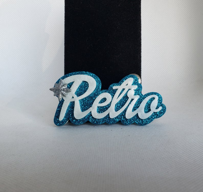 Retro Brooch in Poseidon Blue and shimmery White