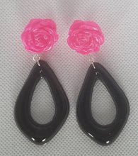 Load image into Gallery viewer, Retro/Rockabilly Rose and Hoop Earrings in Pink and Black
