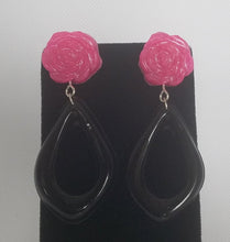 Load image into Gallery viewer, Retro/Rockabilly Rose and Hoop Earrings in Pink and Black
